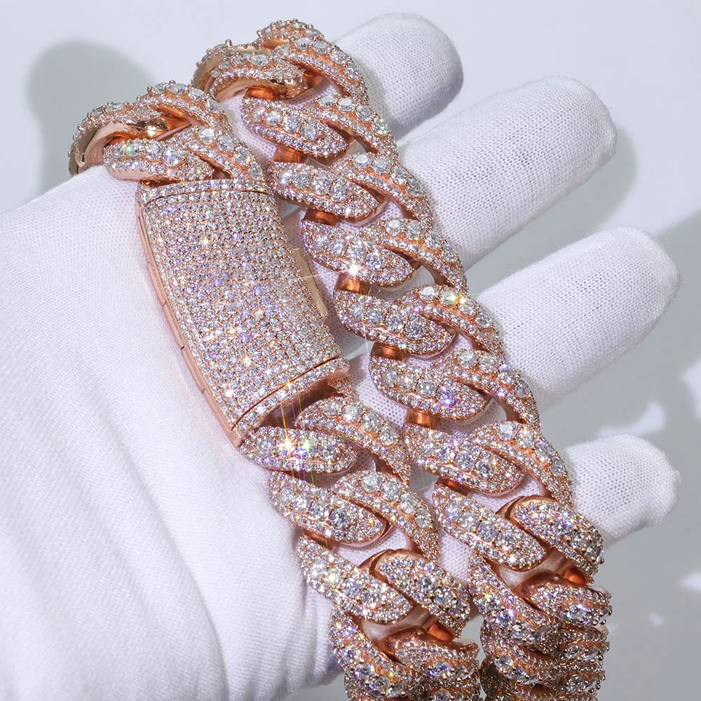 ESKEEM 22/24mm Full Iced Cuban Chain Rose Gold Plated Cubic Zirconia Necklace Men Hip Hop Jewelry
